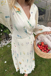 OfeliaIC Lang Wrap Kjole - Råhvid Blomsterprint