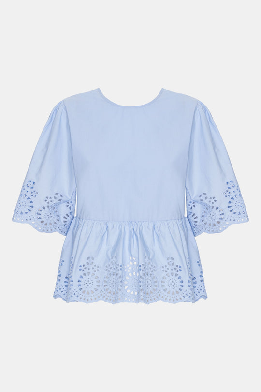 LulaIC Top - Lyseblå Broderi