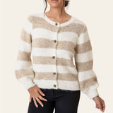 IdunIC Cardigan - Beige White Stripes