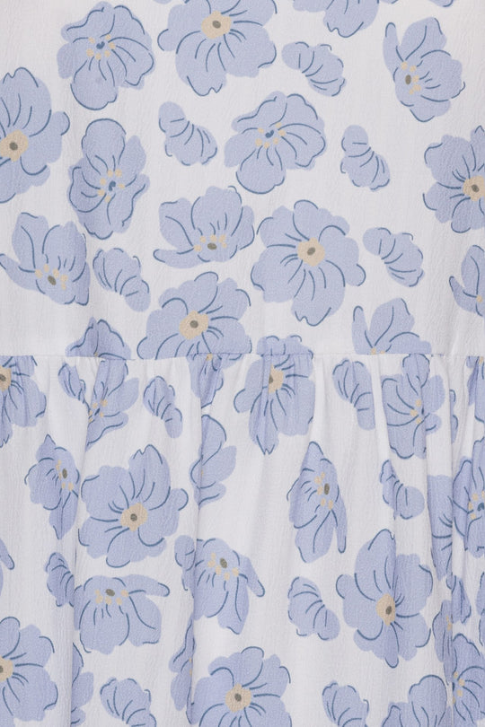 VilmaIC Kjole - Hvid Blå Blomsterprint