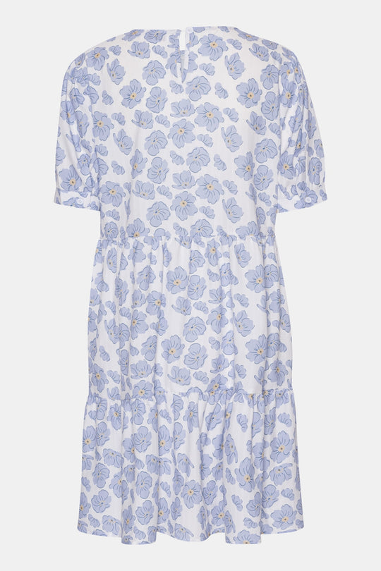 VilmaIC Kjole - Hvid Blå Blomsterprint
