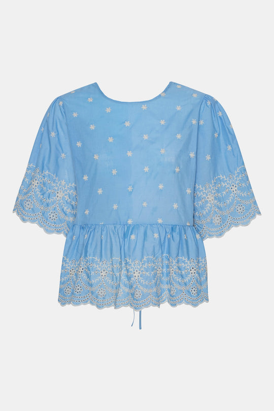 LulaIC Top - Blå Hvid Broderi