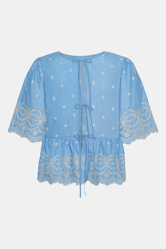LulaIC Top - Blå Hvid Broderi