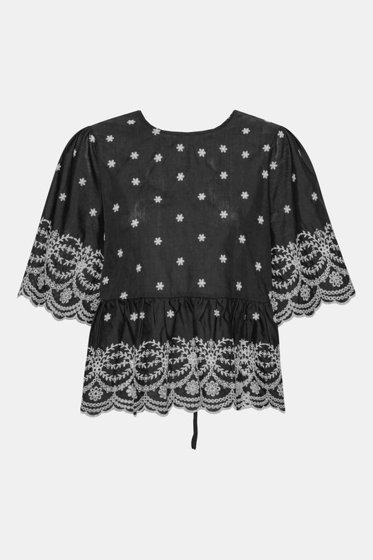 LulaIC Top - Sort Hvid Broderi