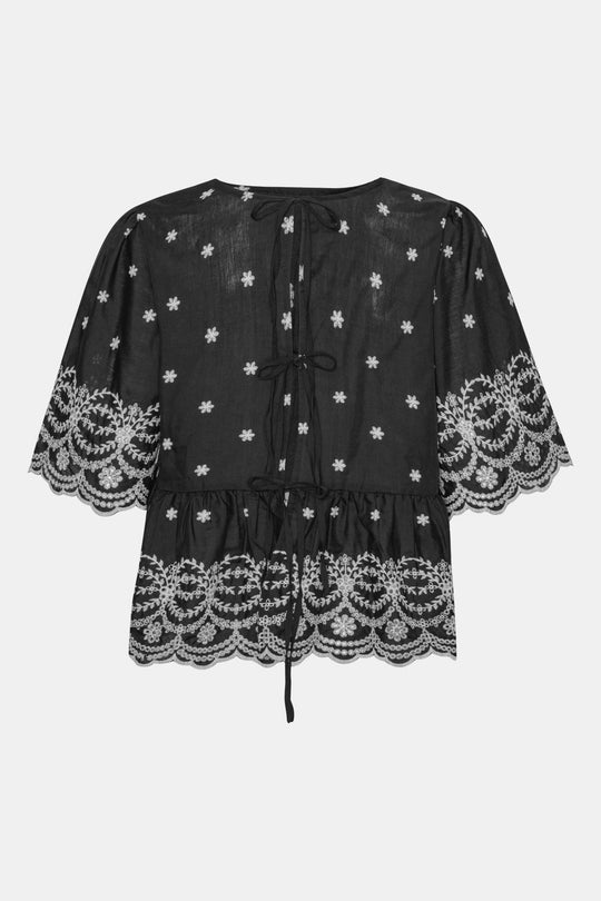 LulaIC Top - Sort Hvid Broderi