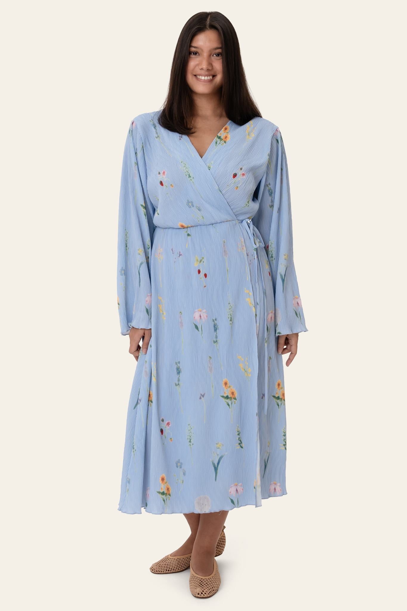 OfeliaIC Long Wrap Dress - Blue Flower Print – dk.byic.com