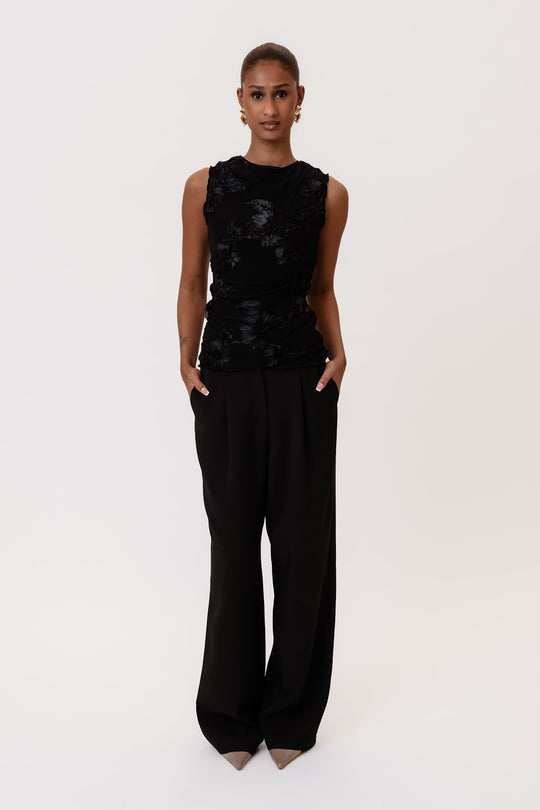MiraIC Mesh Top (Forudbestilling lev. uge 43) - Sort Blomst