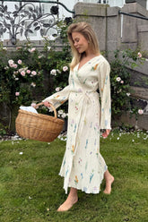 OfeliaIC Lang Wrap Kjole - Råhvid Blomsterprint