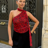 EllieIC Mesh Top - Red Flower Print