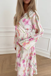 OfeliaIC Lang Wrap Kjole - Hvid Pink Blomsterprint