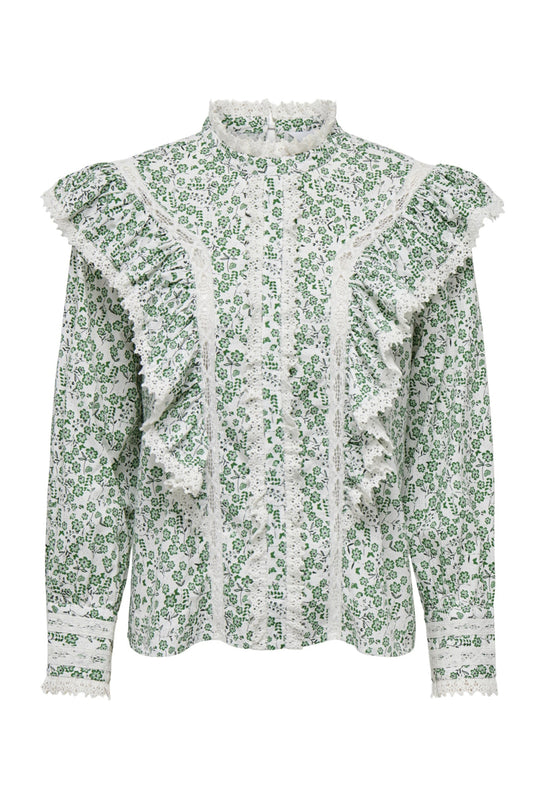 ONLGigi Premium Bluse - Hvid Grønne Blomster