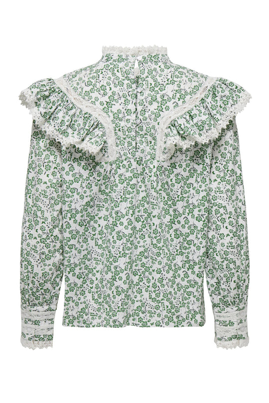 ONLGigi Premium Bluse - Hvid Grønne Blomster