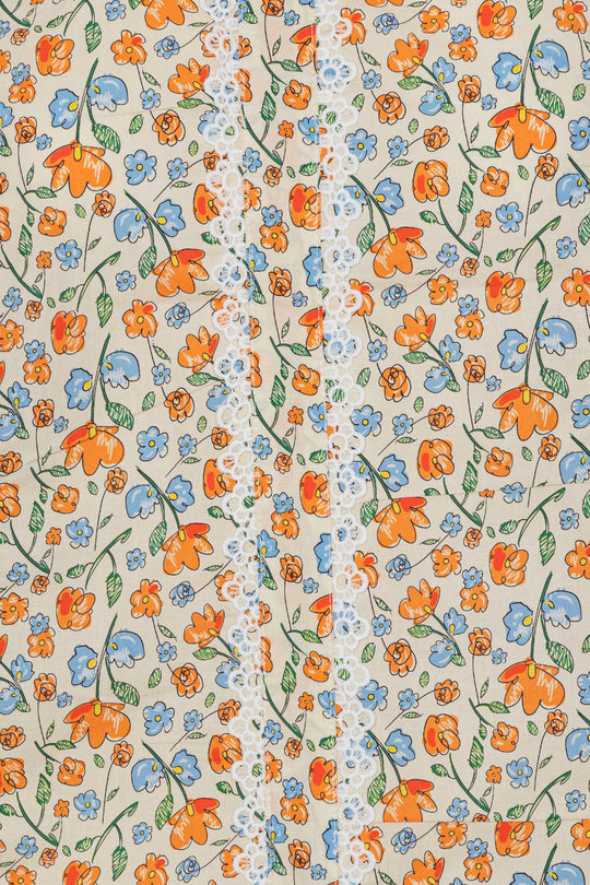 LiaIC Skjorte - Orange Blå Blomsterprint