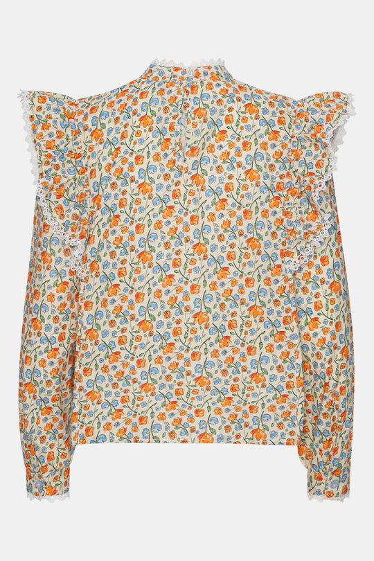 LiaIC Skjorte - Orange Blå Blomsterprint