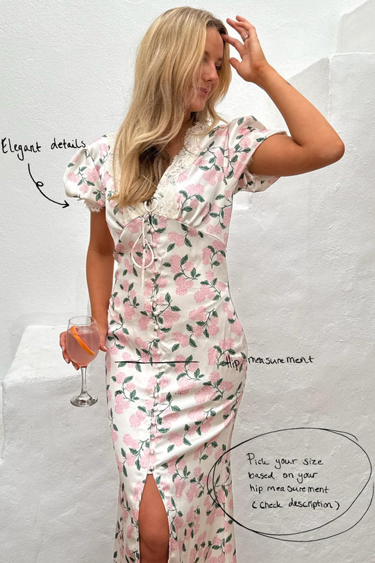 AgneteIC Lang Kjole - Pink Hortensia Print