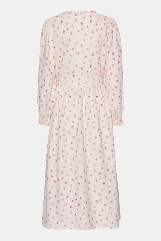AdelIC Lang Kjole - Beige Pink Blomsterprint