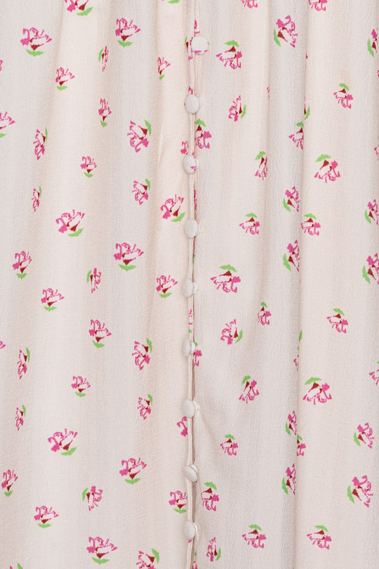 AdelIC Lang Kjole - Beige Pink Blomsterprint