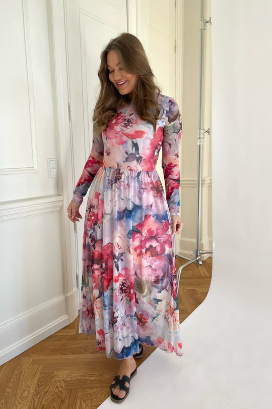 Marisan Kjole - Lyserød Blomsterprint